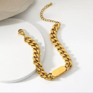 18K Gold Plated Stainless Steel 5mm Cuban Link Block Chain Bracelet